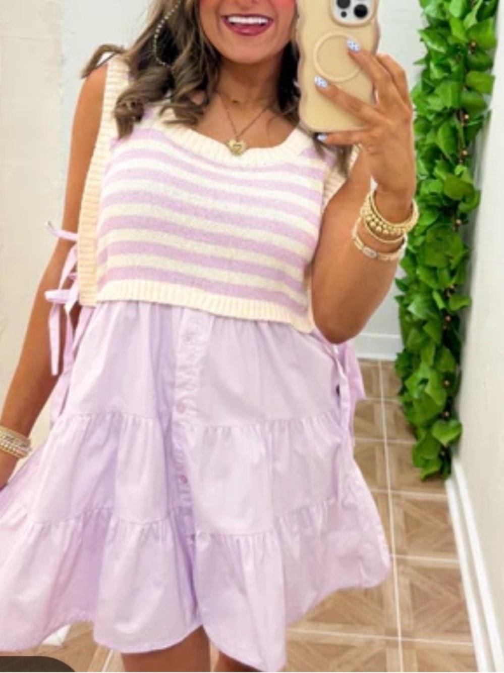 Fantastic Fawn Womens Lavender Tiered Dress with Striped Knit Bodice Size S